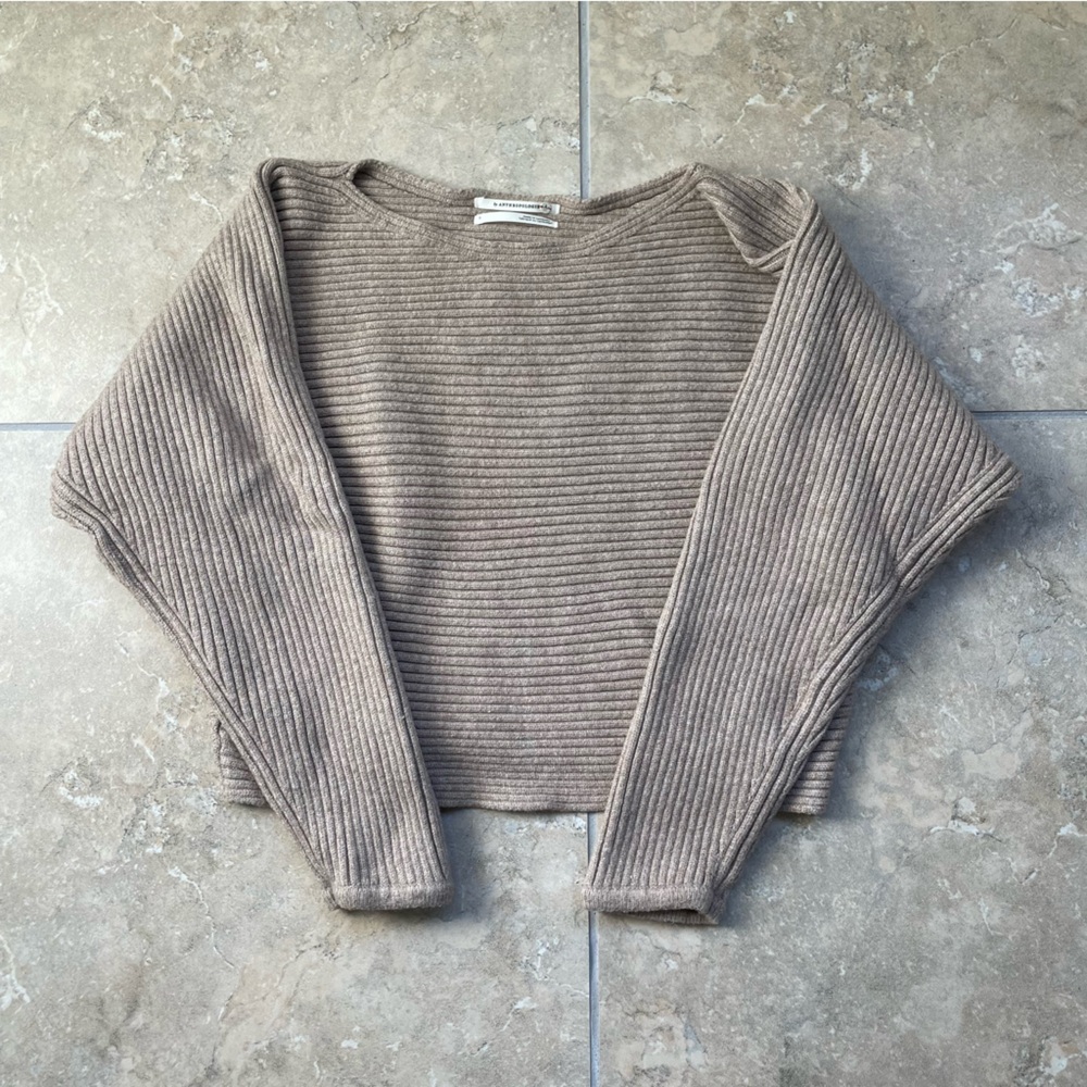 Anthropologie Ribbed Knit Boat Neck Sweater in Beige/Pink